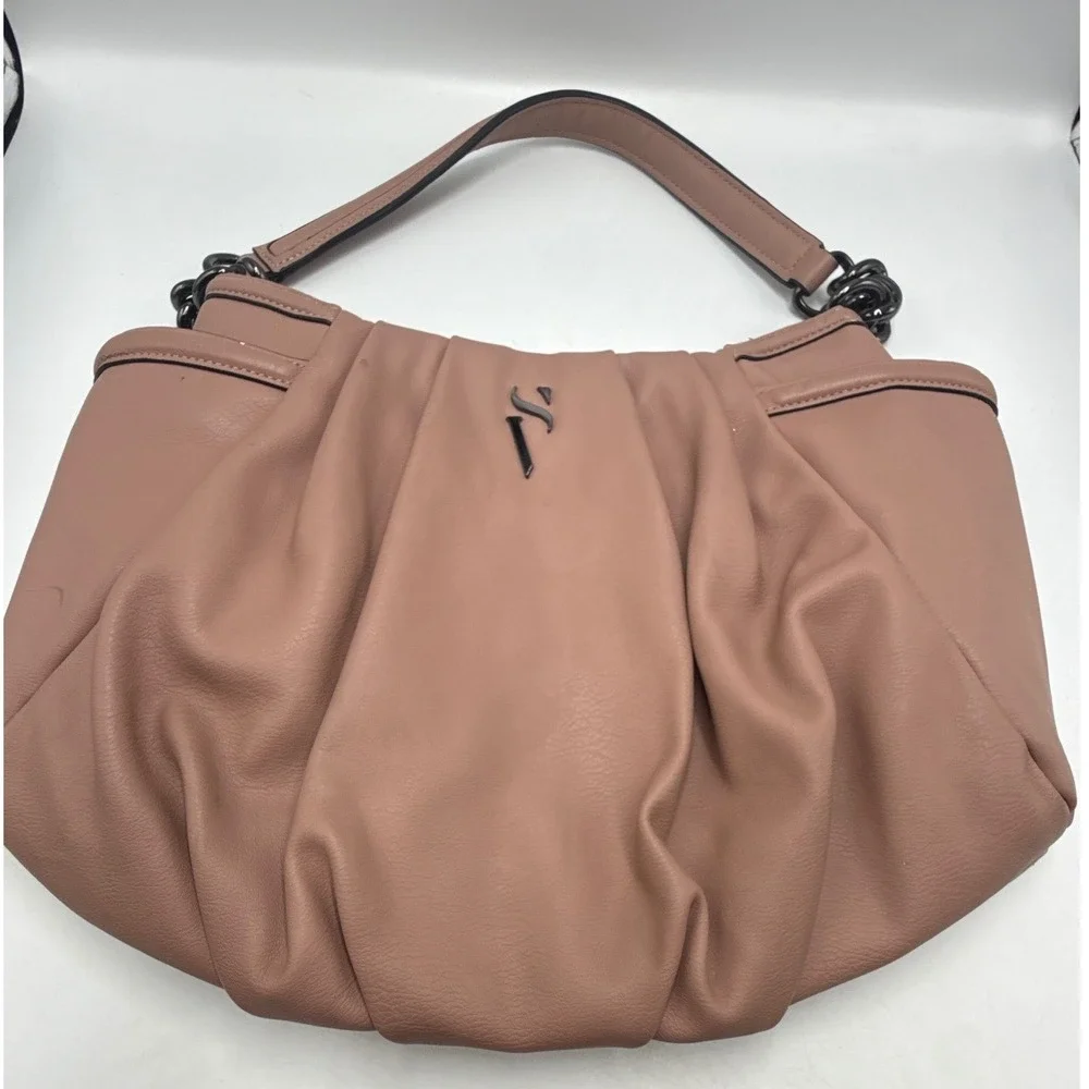 Simply Vera Vera Wang Dusty Rose Pink Pleated Hobo Shoulder Bag Gunmetal Chain